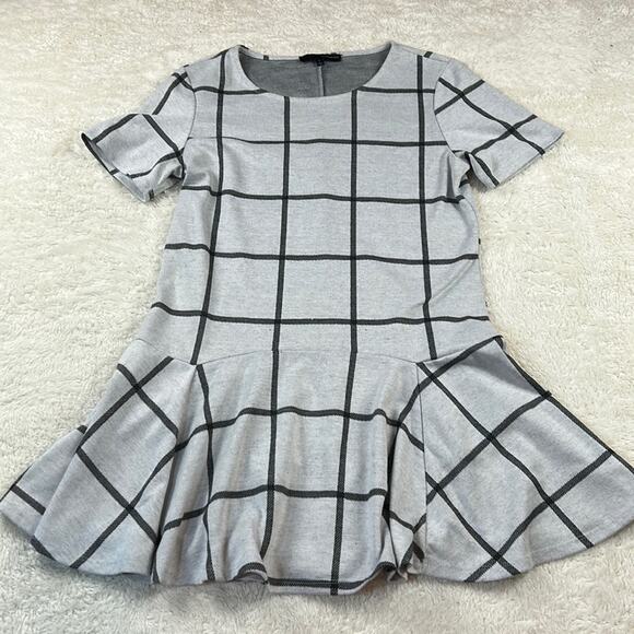Harve Benard grey and black checked drop waist mini dress, L - Picture 3 of 9